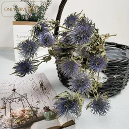 Flores decorativas 2pcs azul espinho qin seco buquê de fazenda decoração de casa decoração de outono centros de mesa para boda casamento