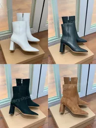 Gianvito rossi botlar tasarımcı ayak bileği boot kadınlar tıknaz topuk patik koyun derisi deri bootie bayanlar düğün bot boyutu 35-42