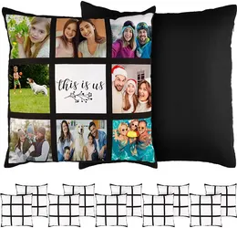 Sublimation Blank Panel Pillow Case 16 X 16 Inches DIY Polyester Cushion Cover 9 Photo Panel Throw Pillowcase for Printing Sofa Couch No Pillow Insert SS1117