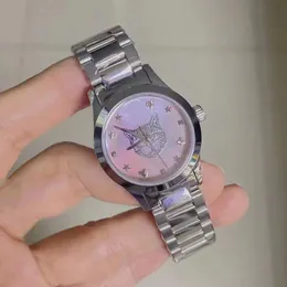 28mm Gümüş Pembe İnci Saat Kabuğu Kadran Paslanmaz Çelik Kuvars Saatler Zamansız Birleştirme G Saat Hayvan Desen Kedisi Kediler Yıldız Kalp Bee Bilek saati