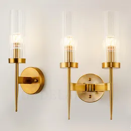 Lâmpada de parede 12W LED Candlestick Europa Decoração de vidro de metal dourado El Bedroom Light Alpender Corredor SCECE