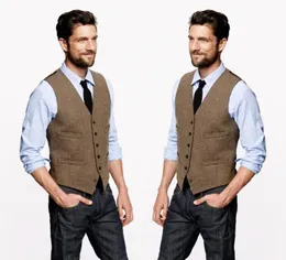 2020 Casamento Vintage Brown Tweed Colets Custom Made Made Men Slim Fit Tailor Made Wedding Colets para Menvest Tie4670174