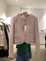 Kurtki damskie damskie kurtki o szyję długie rękawie różowy marynarka Jaqueta feminina wełniana płaszcz chaquetas para mujer elegancki elegancki tweed ubrania 221117