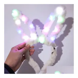 Altre forniture per feste festive Led Lampeggiante Peluche Orecchie di coniglio Fascia per capelli Costume coniglietto Accendi fascia per capelli Copricapo Cerchio incandescente Wed Dhro0