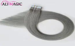 Virgin Remy Grey Tape in Human Hair Extensions Silver 100g 40pcs Brasiliano peruviano Indiano Malesia trame di trapaste PU Capelli PUA Caccia
