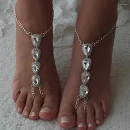 Ankiety 2 szt. Plażowa dhinestone duża woda kropla boso sandały kostki biżuterii dla kobiet luksusowy kryształowy bransoletka nosek ślubnych