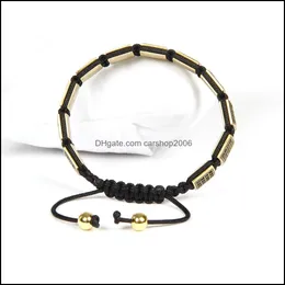 Charm Bracelets Ailatu Mens Jewelry Wholesale 10Pcs/Lot Antique Gold And Sier Micro Pave Black Cz Flatbead Rame Sqaure Bracelet Drop Dh5Pm