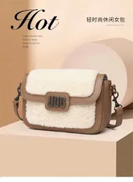 Tasarım çantası kuzu peluş küçük kare 2023 yeni kadın ekleme renk kontrast yün bir omuz crossbody fabrikası ucuz toptan ve perakende