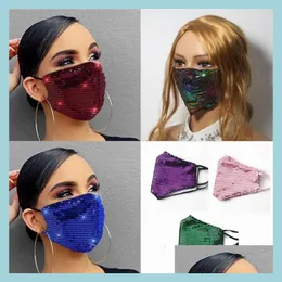 Designerskie maski kolorowe cekinowe cekinowe maski błyszczące maska ​​jaskiniowa pył spód twarz podwójne warstwy bawełny prania ponowne zużycie er dostawa hom hom dhc9i