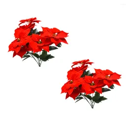 Dekoratif çiçekler Noel çiçek poinsettia kırmızı yapay düzenlemeler sahte dekor xmas buketleri asılı çiçek centerpieces buket