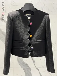 女性のジャケット LANMREM ブラックハートボタンウールツイードショートジャケット秋の小さなトップレディースシックなコート衣類到着 2R2896 221117