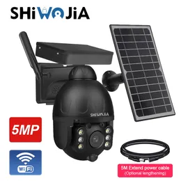 Dome Cameras SHIWOJIA Solar 5MP Wifi Outdoor Wireless 4X Zoom 7.8W Panles Surveillance Battery Black Security 360 CCTV 221117