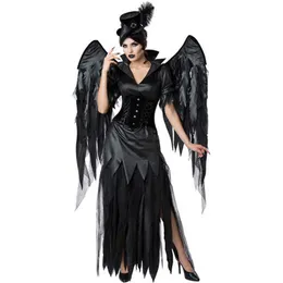 Cosplay pelucas Extravagante Black Devil Cosplay Cosplay para mujeres vestidos de ángel oscuro con alas Fancy de halloween Fancy T221115