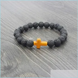 Perlen Jesus Kreuz Yoga Lava Perlen Stränge Ätherisches Öl Diffusor Armband Modeschmuck Frauen Herren Armbänder Geschenk Drop Lieferung Dhdp1