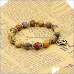 Charm Bracelets Wholesale Mens 10Ps/Lot 8Mm Crazy Agate Stone Beads With Sier Anchor Charm Lucky Bracelets Party Gift Drop Delivery J Dhbiz