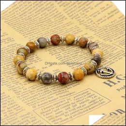 Charm armband grossist mens 10ps/parti 8mm galna agatstenpärlor med sier ankare charm lycklig armband fest gåva droppleverans j dhbiz