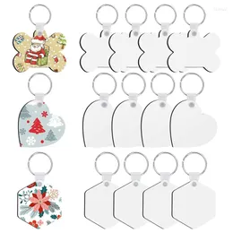 Keychains pacote de 15pcs Sublimation Blank Set - DIY MDF Kit Bolsa de ornamento Pingente pendurado em forma diferente