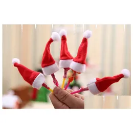 Party Decoration Mini Santa Claus Hats For Lollipop Christmas Party Holiday Lollypop Top Topper Wine Bottle Doll Decor Cap Tableware Dht6R