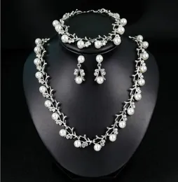 3 St￼cke Perlen Hochzeit Schmuck Silber und Gold Kristall Trottel Kettenkette Halskette Set Brautschmuck Luxusarmb￤nder Halskette E6812879