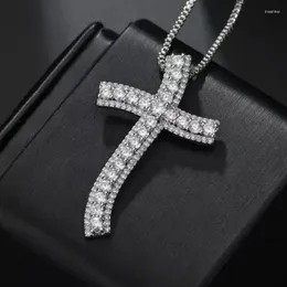 Chains 925 Silver Exquisite Bible Jesus Cross Pendant Necklace Women Crucifix Charm Pave Round Simulated Platinum Diamond Jewelry