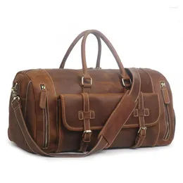 Duffel Bags Highend Büyük Büyük Büyük Vintage Kahve Siyah Kahverengi Kalın Gerçek Çılgın At Deri İş Erkekler Seyahat Çantası Cowhide Duffle M1188