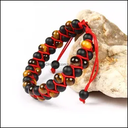 Charm armband m￤n dubbelp￤rlor armband 6mm naturlig tiger ￶gon matt agat sten p￤rlor rame fin g￥va drop leverans smycken armele dh8tc