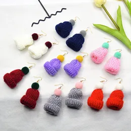 Mode Handgemachte Gestrickte Kappe Hut Baumeln Ohrringe Frauen Mädchen Schöne Süße Kappe Ohrring Weihnachten Party Schmuck Geschenk