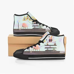 DIY Custom Shoes Mens 클래식 캔버스 하이 컷 스케이트 보드 캐주얼 UV 인쇄 오렌지 여성 스포츠 운동화 방수 패션 야외 수용 커스터마이징