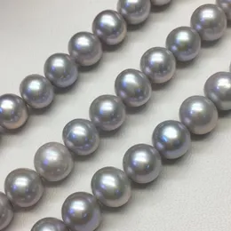 Łańcuchy ładne klasa 8-9 mm duży barwiony szary kolor słodkowodny luźny naszyjnik perłowy prawdziwy sznur 39 cm