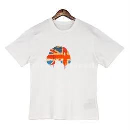 Luksusowa marka modowa męska koszulka z flagą niedźwiedź wokół szyi z krótkim rękawem designerska luźna koszulka top na co dzień czarny biały