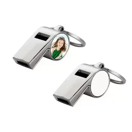 Sublimation Blank Whistle Keychain Favor Zinc Alloy DIY Name Keyring Double-sided Heat Transfer Coating Pendant ss1117