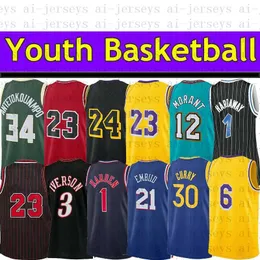 Basketbol Formaları 1 Harden 21 Embiid 30 Curry 1 Hardaway 34 Antetokounmpo 12 Morant 3 Iverson Dikişli Gençlik Çocuk Boyutu S M L XL