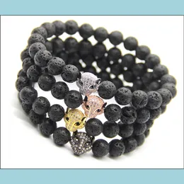 Charm Armbänder Hochwertige Männer Schmuck Großhandel 8mm Black Energy Lava Steinperlen mit Micro Pave Zirkonia CZ Leopard Bracele Dhykn