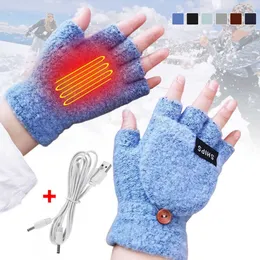 Cykelhandskar USB Electric uppvärmda handskar 2-sidor uppvärmning Cabriolet Fingerless Glove Knit Mittens Justerbar värme Vattentät cykelskidåkning T221019