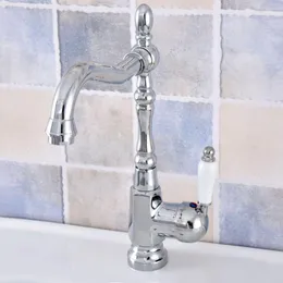 Rubinetti da cucina Ottone cromato lucido Rubinetto per lavabo da bagno Miscelatore Miscelatore Beccuccio girevole Maniglia singola Monoforo Montaggio su piano Msf642