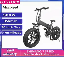 EU Stock Mankeel 500W 10AH 20 인치 지방 타이어 접이식 전기 산악 자전거 자전거 7 스피드 부스터 자전거 스마트 2 휠 Ebike MK019930135