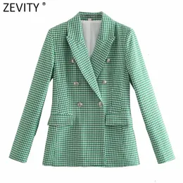 Damskie garnitury Blazers Zevity Women Vintage Zielony różowy Pinkstooth Print Blazer Blazer Coat Office Dame Dwuresteed Expear Chic Slim Tops CT726 221117