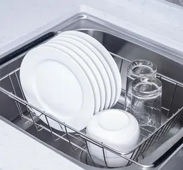 Paslanmaz çelik ayarlanabilir lavabo tabak rafı tek katman genişletilebilir kurutma sepeti meyve kase drenaj tutucu mutfak eşyaları 2