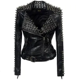Giacche da donna SX Occident Fashion Women Club Studio Slimt Fit Giacca Spalla Rivets Stitch Short PU Leather Rock Coat 221117