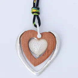 Colares pendentes Elohyi Big Heart Wood resina longa Manecklace para mulheres Declaração vintage Pingents Fashion Jewelry Collares Mujer Kolye
