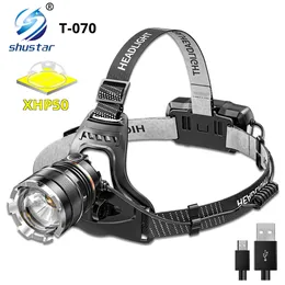 Faróis super brilhantes xhp50 led faróis à prova d'água à prova d'água Recarregável Fishing Adventure Camping Lights Illumination 500 metros 221117