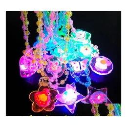 Party Favor Led Light Up Cartoon Pendants Necklace Christmas Kids Adts Party Favors Creative Luminous Glow Halsband Akryl Lanyard DHWM3