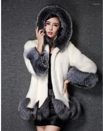 Women's Fur Mink Imitation High Coat Women Thick Warm Coats Manteau Femme Hooded Faux Womens Plus Size 5XL 6XL WXF042 S