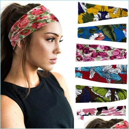 Bandas da cabeça Flower ioga estampada esporte banda de cabeça larga banda de moletom ginástica trabalha com ciclismo de fitness running bands de viagem para mulheres me dhzpf