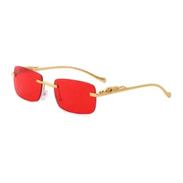 Красные солнцезащитные очки для женщин -дизайнерский дизайнерский бокал квадратный пантера леопардовый золото металл Классик Rimless прямоугольник мода мода Retro Brand Eyeglasses Sonnenbrille