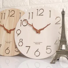 Wall Clocks Nordic Round Clock Silent Minimalist Wooden Kitchen Farmhouse Courtyard Relogio Parede Home Design EH60WC