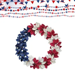 Decorative Flowers Independence Day Wreath Decor Memorial American Flag Floral For Front Door Outside Patriotic 4th Of July Wreaths