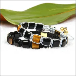 Charm Bracelets Nice Gift Stone Pseras Wholesale 10Pcs/Lot 8X8Mm Natural Black Onyx And Tiger Eye Square Beads Geometric Braided Bra Dhbkz