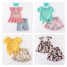 Kleidung Sets Girlymax Sommer Baby Mädchen Kinder Kleidung Shorts Set Leopard Kuh Blumen Outfits Rüschen Boutique Kinder