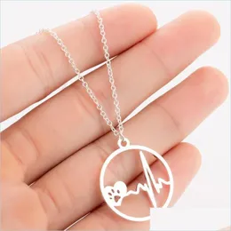 Pendant Necklaces Stainless Steel Heartbeat Necklace Chains Gold Ring Paw Heart Beat Pendant Necklaces For Women Men Fashion Jewelry Dhcnb